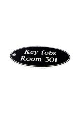 Key Fob - Black with White Text  - Oval