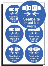 6 x Seatbelts Must be Worn Labels - 65mm Diameter