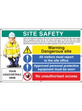 Site Safety - Dangerous Site - Visitors - PPE - Access - Custom - Banner with Eyelets - 1270 x 810mm