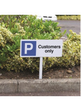 Parking Customers Only - White Powder Coated Aluminium - 450 x 150mm (800mm Post)