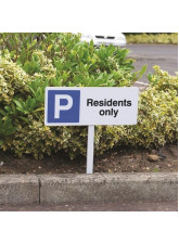 Parking ResIdents Only - White Powder Coated Aluminium - 450 x 150mm (800mm Post)