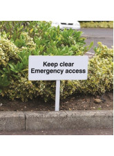 Keep Clear Emergency Access - White Powder Coated Aluminium - 450 x 150mm (800mm Post)