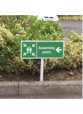 Assembly Point Left - White Powder Coated Aluminium 450 x 150mm (800mm Post)